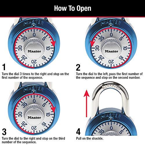 Master Lock 1561DAST Combination Dial Padlock – Aluminum Cover, 1-7/8" Wide, 4-Pack (Colors Vary)